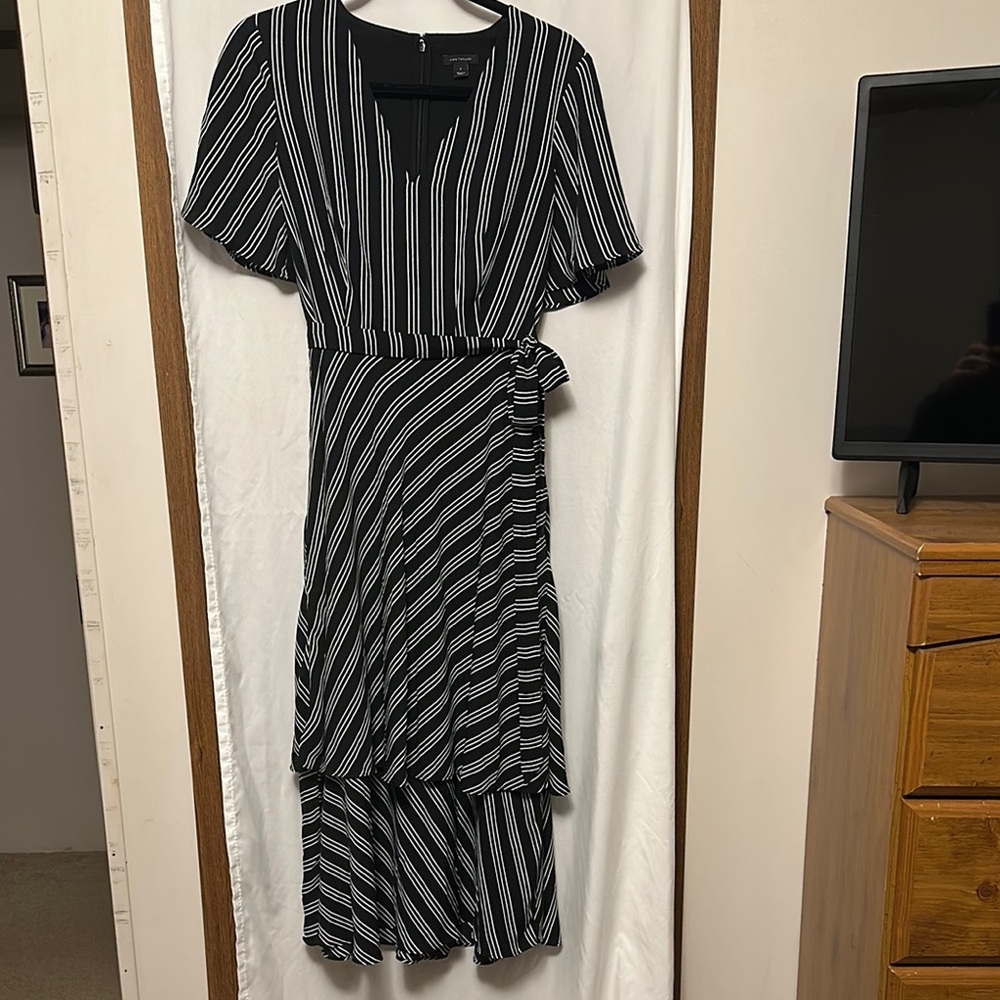 Ann Taylor Black and White Striped Dress